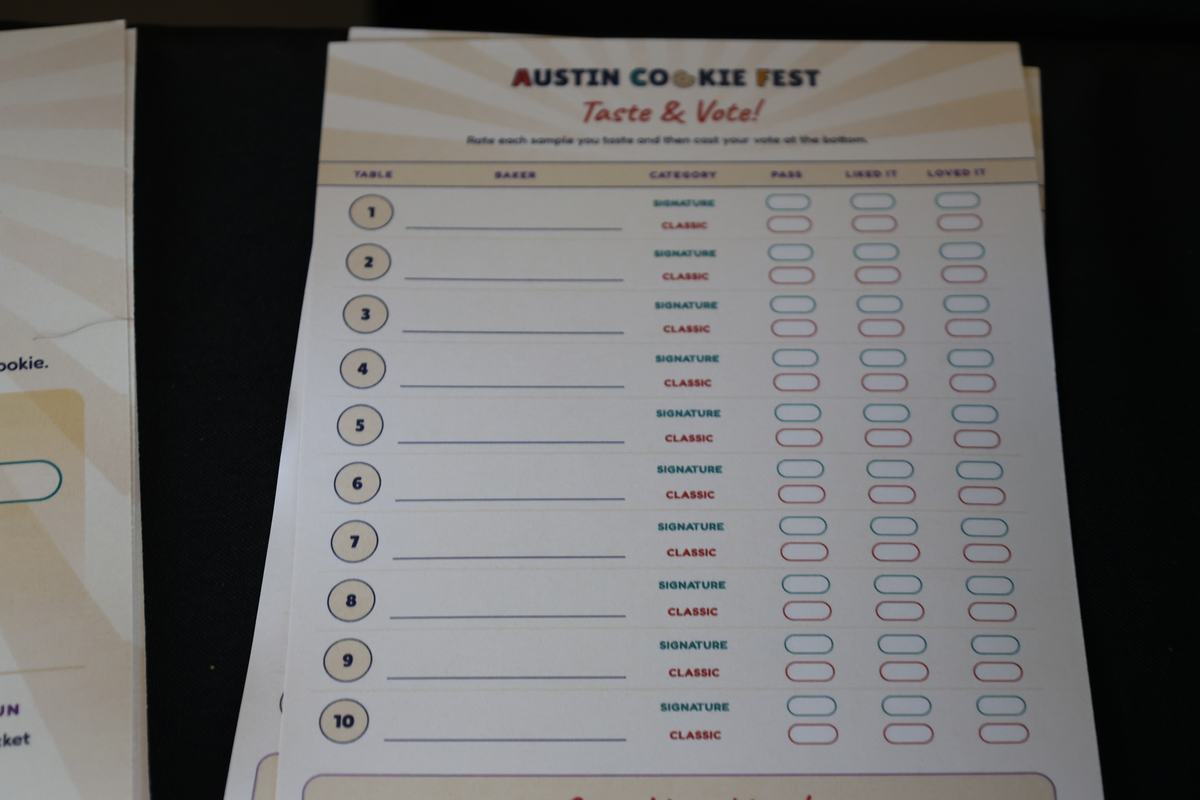 The printed Austin Cookie Fest voting card
