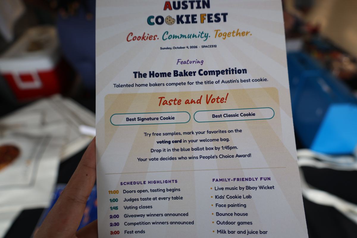 The printed Austin Cookie Fest welcome card