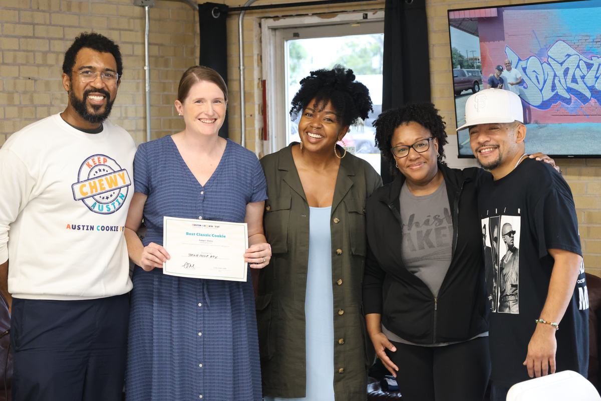 Amanda Ransom of Bakeshop ATX with founder Claude McIver and the judges